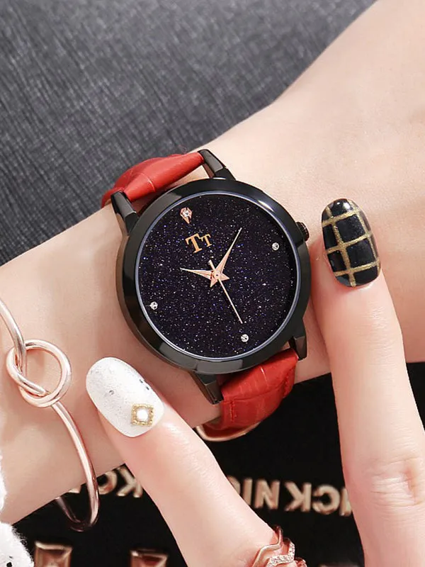 Black Shell Starry Pattern Women's Watch