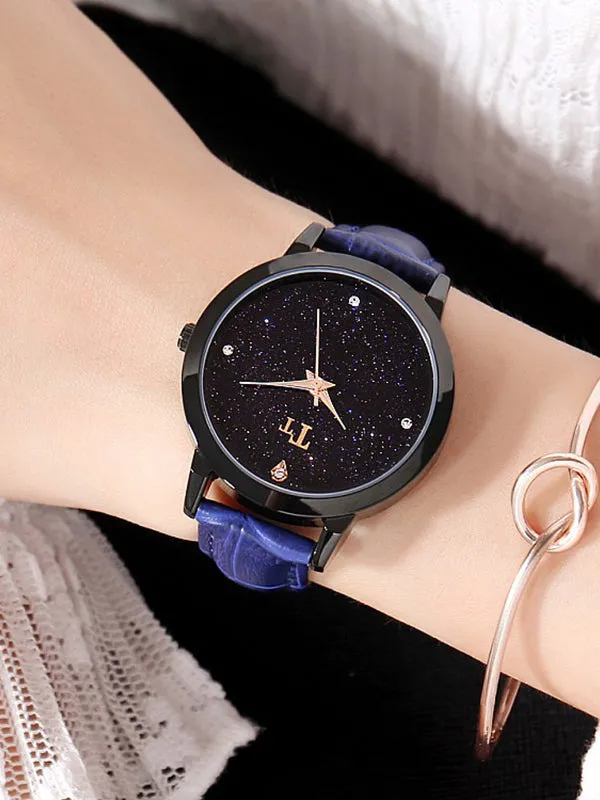 Black Shell Starry Pattern Women's Watch