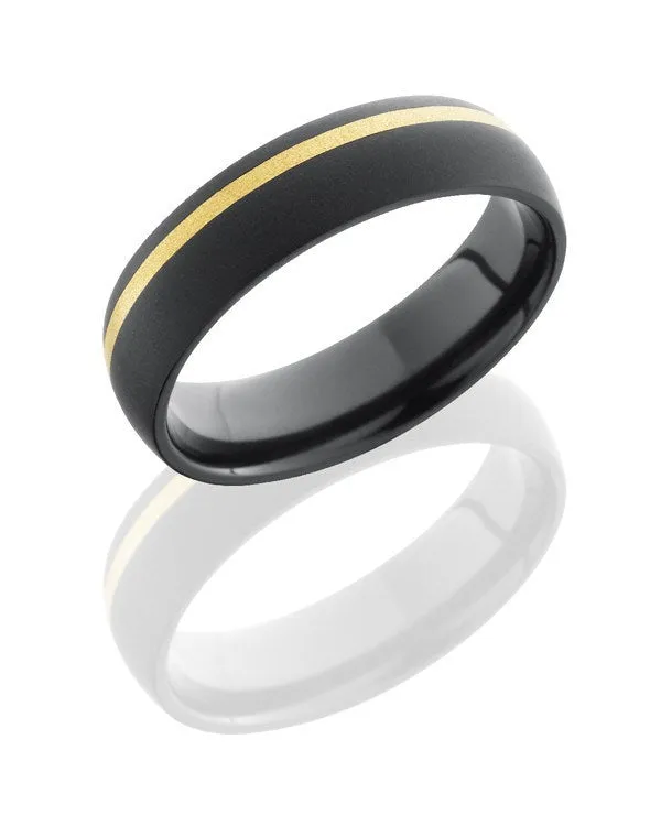 Black Zirconium Inlaid Wedding Band 14K Yellow Gold 6mm