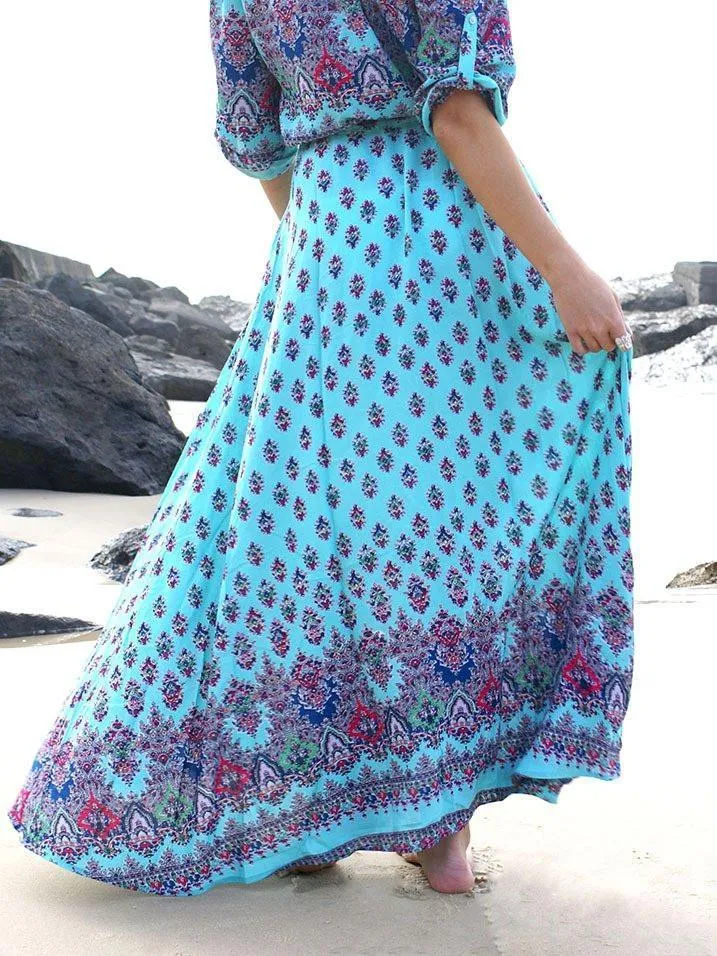 Bohemia Floral V Neck Half Sleeve Front Split Maxi Dress