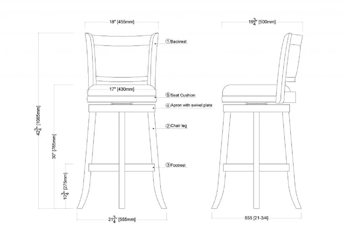 Boraam 29 Inch Augusta Bar Height Swivel Stool Cappuccino