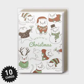 Box Set of 10 - Meowy Christmas Greeting Card