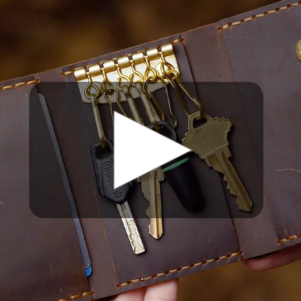 Brown Trifold Leather Compact Key Wallet