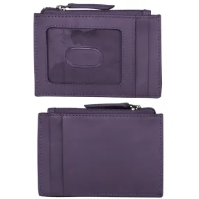 Card Holder Zip I.D. Card Case Purple Leather RFID Blocking 7416