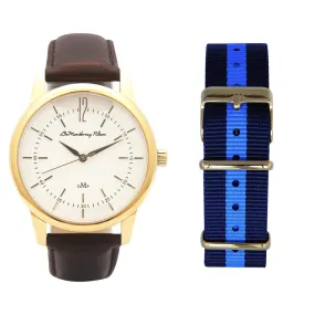 Classic Gold Watch with Brown Leather Strap by DeMontbrayPilton