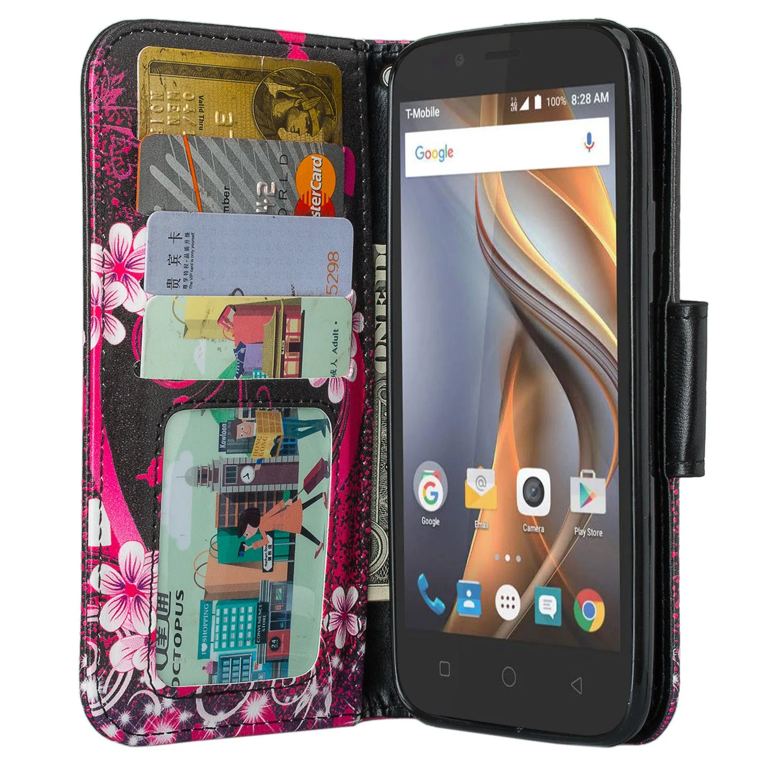 Coolpad Catalyst Case,  Wrist Strap Pu Leather Magnetic Flip Fold[Kickstand] Wallet Case with ID & Card Slots for Coolpad Catalyst - Heart Butterflies