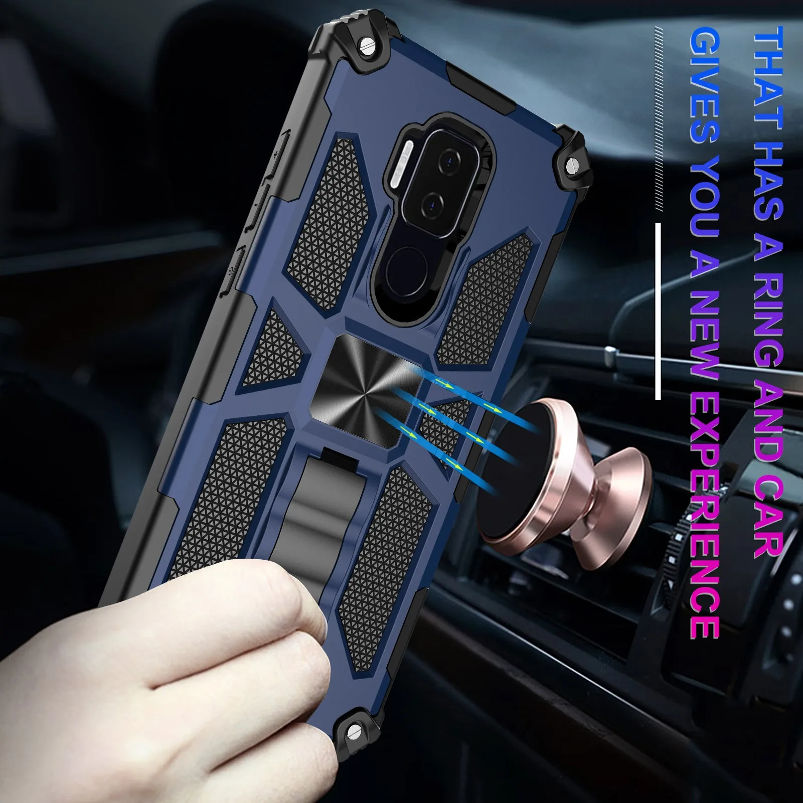 Cricket Influence Case/AT&T Maestro Plus Case [Military Grade] Ring Car Mount Kickstand Hybrid Hard PC Soft TPU Shockproof Protective Case - Blue