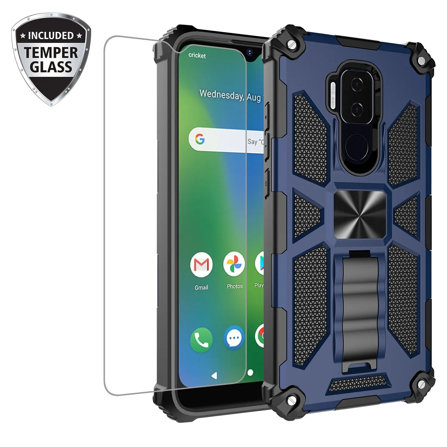 Cricket Influence Case/AT&T Maestro Plus Case [Military Grade] Ring Car Mount Kickstand Hybrid Hard PC Soft TPU Shockproof Protective Case - Blue