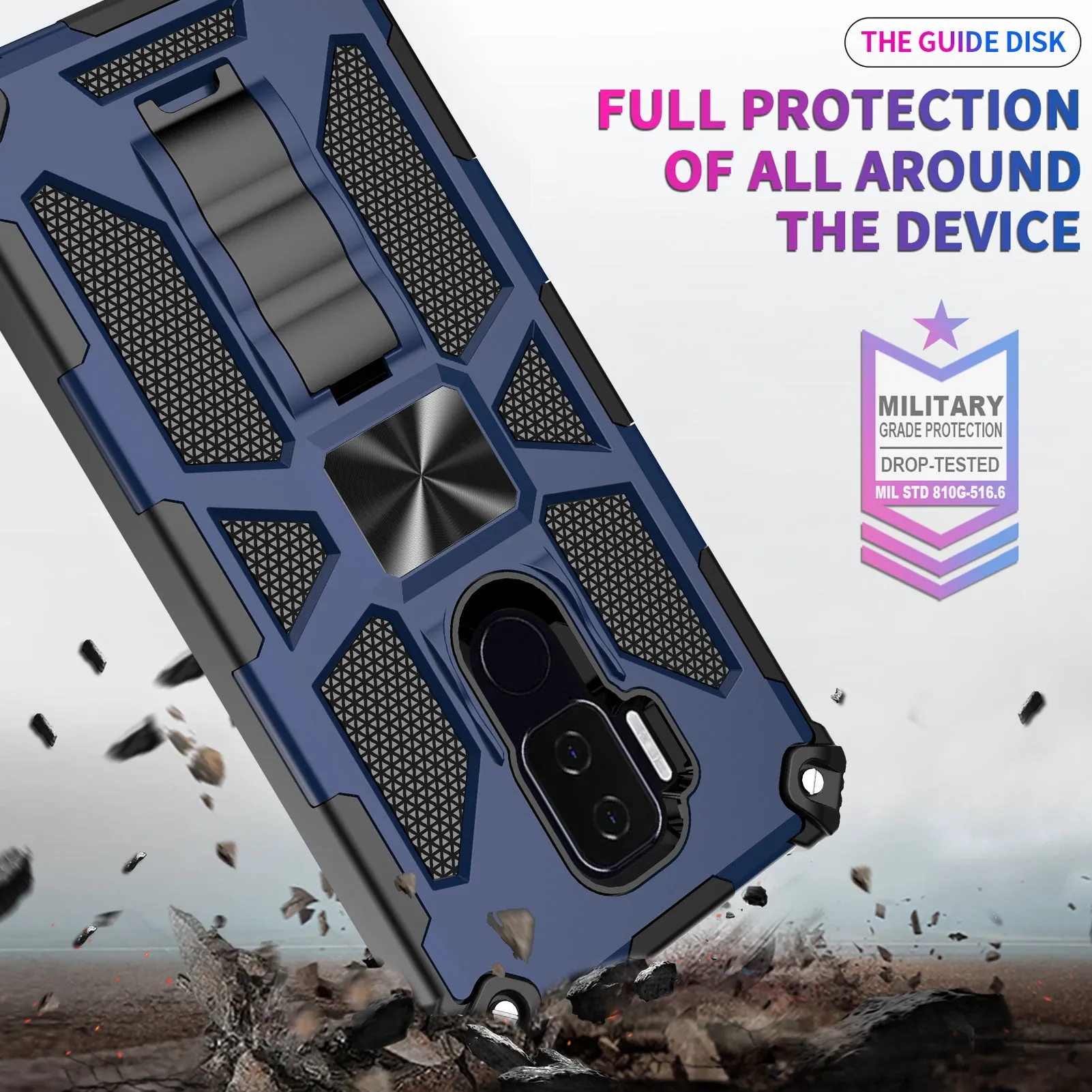 Cricket Influence Case/AT&T Maestro Plus Case [Military Grade] Ring Car Mount Kickstand Hybrid Hard PC Soft TPU Shockproof Protective Case - Blue