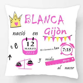 Customized With Birthday Baby Girl Cushion Birth Data Crown Pattern Pillow Decorative Cushion Cover Pillow Case Customize Gift