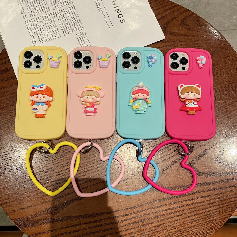 Cute Girl Cartoon 3D Princess Colored TPU (Soft) Phone Case with Heart Shape Bracelet - iPhone 11