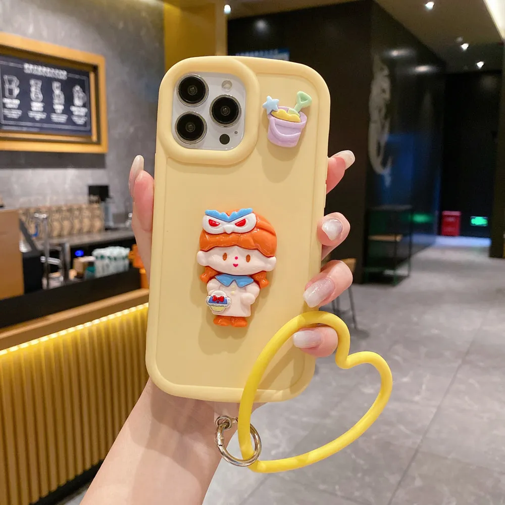 Cute Girl Cartoon 3D Princess Colored TPU (Soft) Phone Case with Heart Shape Bracelet - iPhone 11