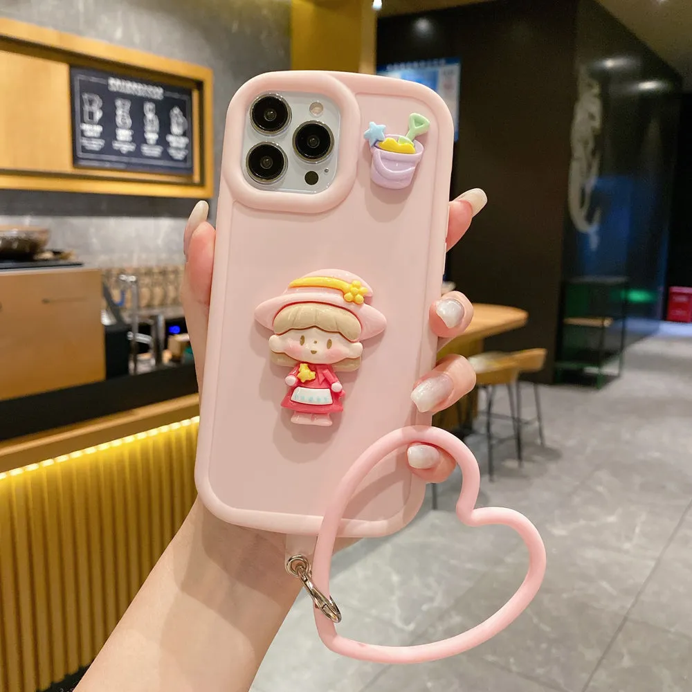 Cute Girl Cartoon 3D Princess Colored TPU (Soft) Phone Case with Heart Shape Bracelet - iPhone 11