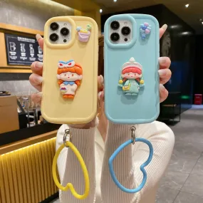 Cute Girl Cartoon 3D Princess Colored TPU (Soft) Phone Case with Heart Shape Bracelet - iPhone 11