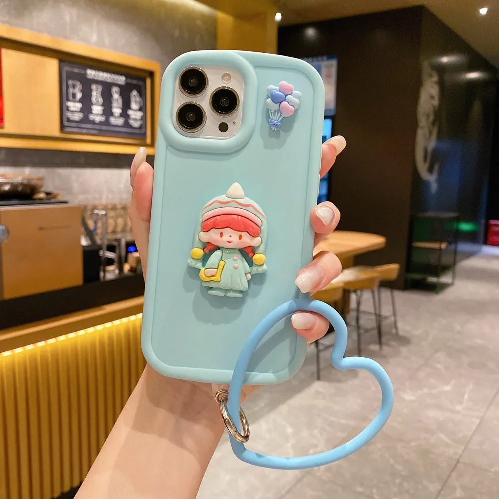 Cute Girl Cartoon 3D Princess Colored TPU (Soft) Phone Case with Heart Shape Bracelet - iPhone 11