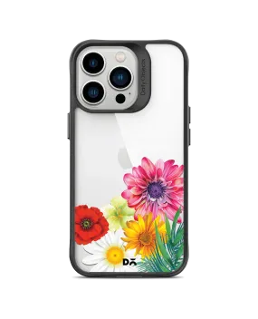 DailyObjects Clear Pink & Yellow Flowers Black Hybrid Clear Phone Case Cover For iPhone 14 Pro