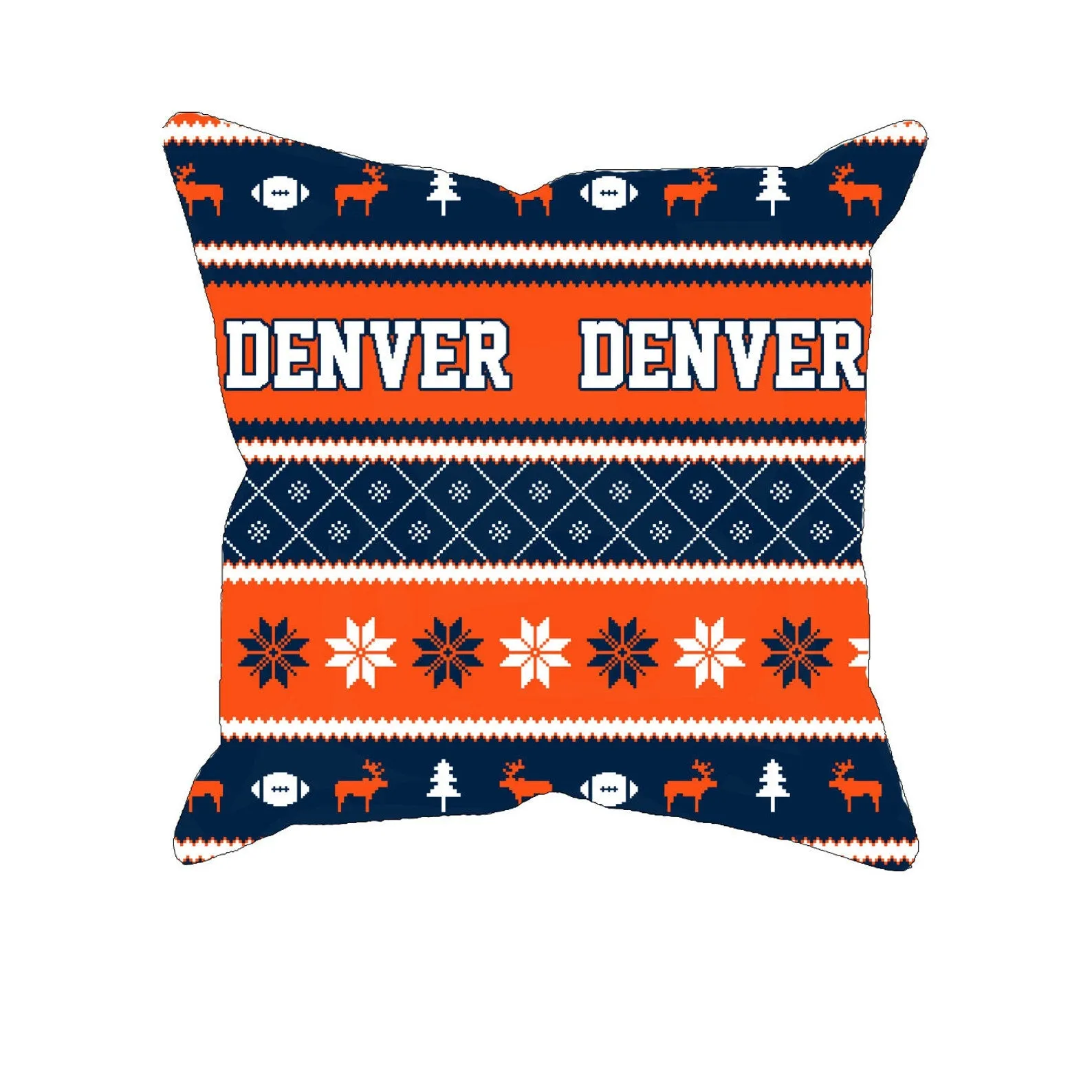 Denver Ugly Christmas Football Fan Pillow, Unique Custom Decor Gift Pillows for Football fans, Pillow Gifts for Men and Women