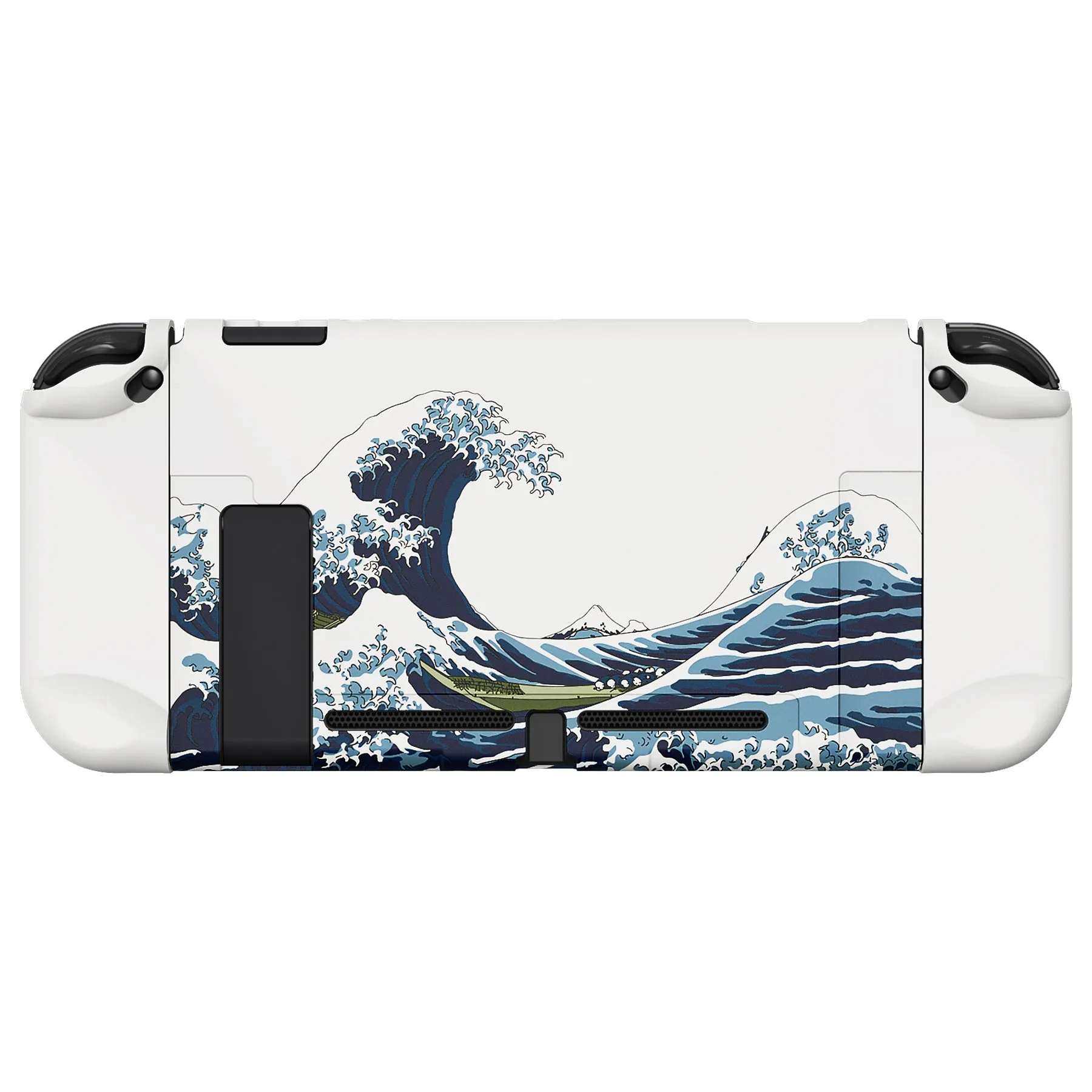 eXtremeRate PlayVital The Great Wave Back Cover for Nintendo Switch, NS Joycon Handheld Controller Protector Hard Shell, Dockable Protective Case with Colorful ABXY Direction Button Caps - NTT121