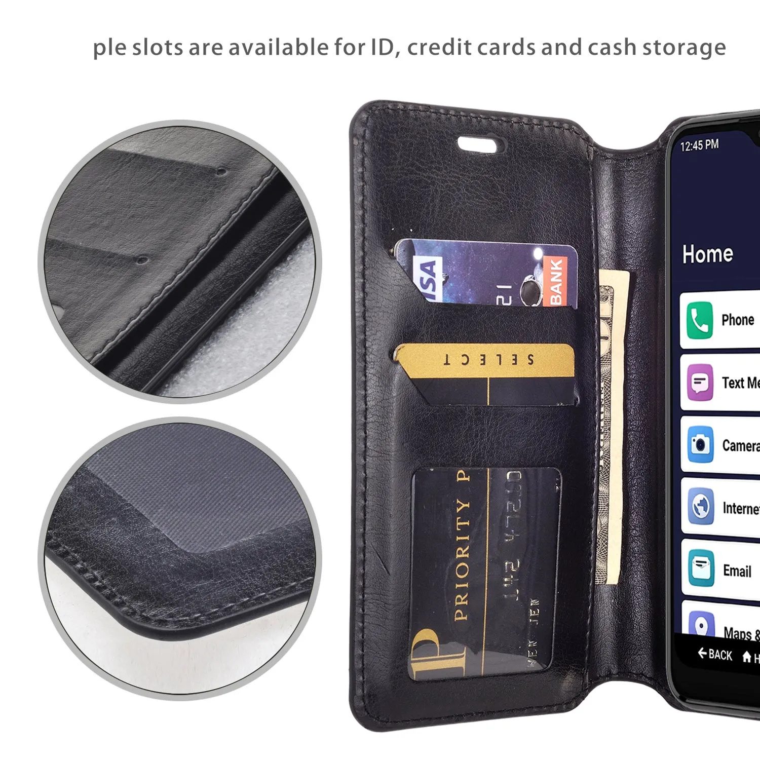 For Alcatel Jitterbug Smart3 Case, Lively Smart Wallet Case, Pu Leather Wallet Case [Kickstand] with ID & Credit Card Slots for Alcatel Jitterbug Smart3/Lively Smart  - Black