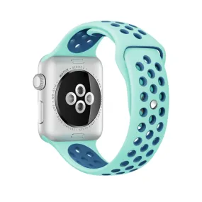 For Apple Watch Series 10 42mm / 9&8&7 41mm / SE 3&SE 2&6&SE&5&4 40mm / 3&2&1 38mm Fashionable Classical Silicone Sport Watch Band(Green Blue)