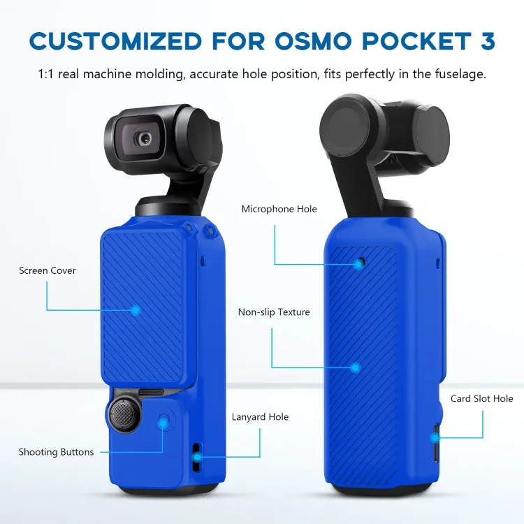 For DJI OSMO Pocket 3 PULUZ  2 in 1 Silicone Cover Case Set with Strap (Blue)