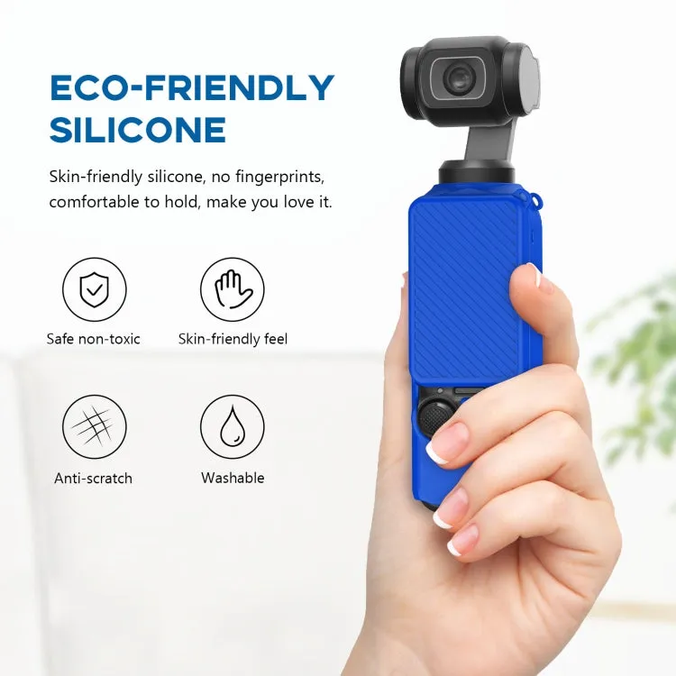 For DJI OSMO Pocket 3 PULUZ  2 in 1 Silicone Cover Case Set with Strap (Blue)