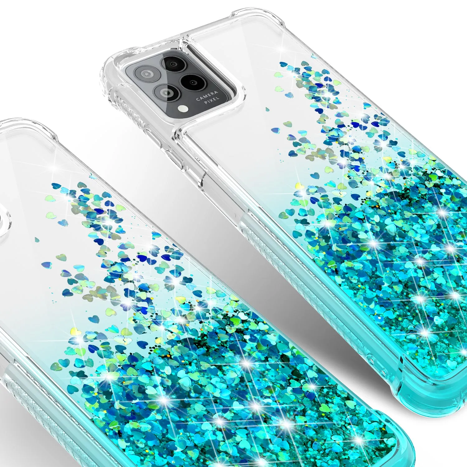 For T-Mobile REVVL 6 PRO 5G Case Liquid Glitter Phone Case Waterfall Floating Quicksand Bling Sparkle Cute Protective Girls Women Cover for T-Mobile REVVL 6 PRO 5G W/Temper Glass - (Clear/Teal Gradient)