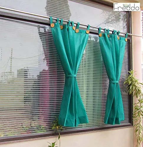 FREDDO HDPE Fabric 85% Sun Blockage UV & Heat Protection Indoor & Outdoor Loop Curtains for Window, Green Color, 4.5 ft X 5 ft, Pack of 2 Pieces