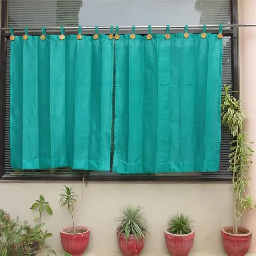 FREDDO HDPE Fabric 85% Sun Blockage UV & Heat Protection Indoor & Outdoor Loop Curtains for Window, Green Color, 4.5 ft X 5 ft, Pack of 2 Pieces