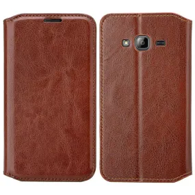 Galaxy Go Prime Case / Grand Prime Wallet Case, Wrist Strap Magnetic Flip Fold[Kickstand] Pu Leather Wallet Case with ID & Credit Card Slot - Brown