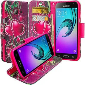 Galaxy J7 2016 Case, Magnetic Fold[Kickstand] Pu Leather Wrist Strap Wallet Case with ID & Credit Card Slot for Samsung Galaxy J7 2016 / J710 - Heart Strings