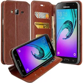 Galaxy J7 Case, Magnetic Flip Folio [Kickstand Feature] Pu Leather Wallet Case with ID & Card Slots for Samsung Galaxy J7 - Brown