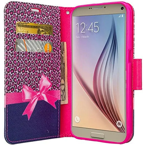 Galaxy Note 5 Case, Wrist Strap Magnetic Fold[Kickstand] Pu Leather Wallet Case with ID & Credit Card Slots for Samsung Galaxy Note 5 - Cheetah Prints