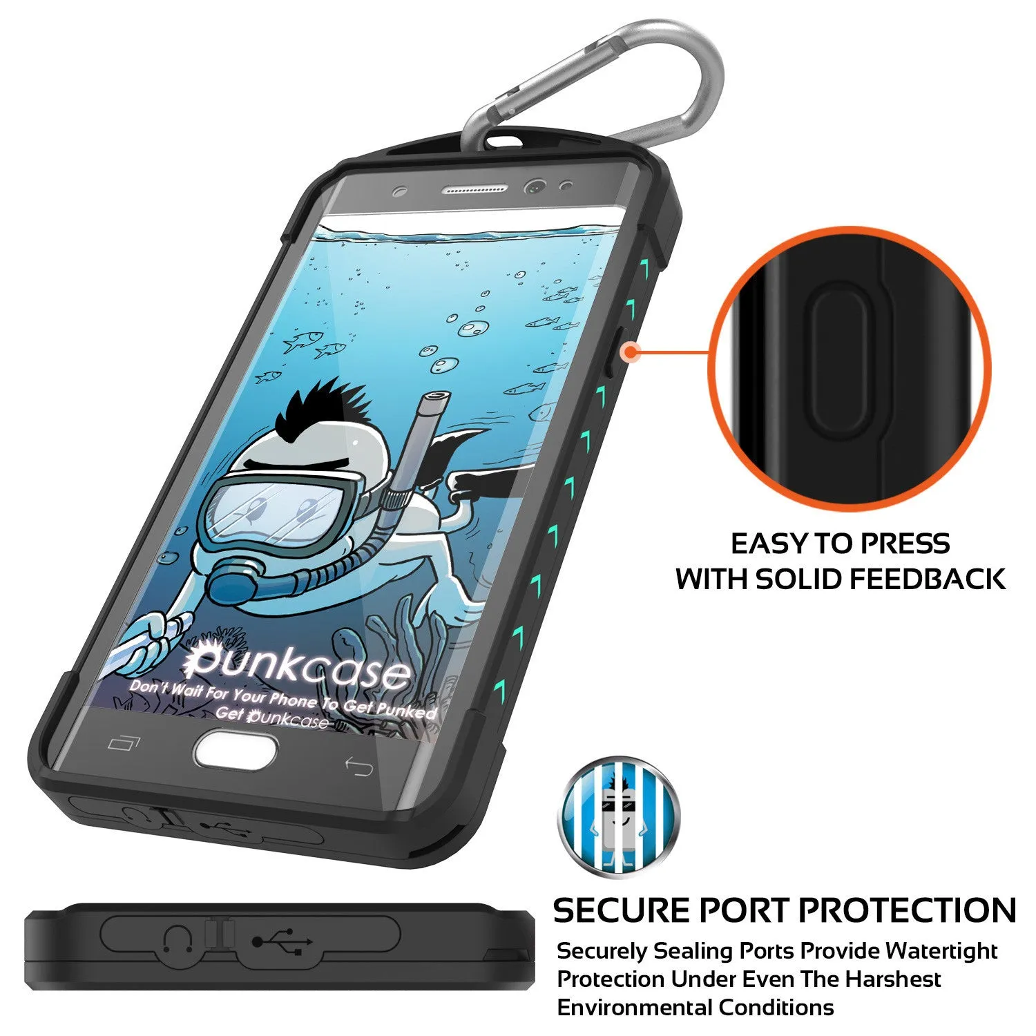 Galaxy Note 7 Waterproof Case, Punkcase WEBSTER Series, Teal | Heavy Duty Armor Cover