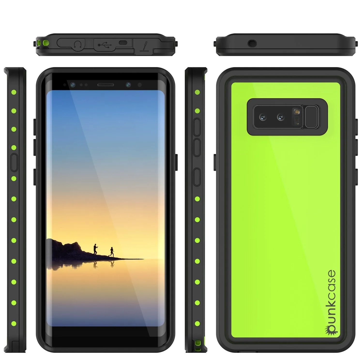 Galaxy Note 8 Waterproof Case PunkCase StudStar Light Green Thin 6.6ft Underwater IP68 ShockProof