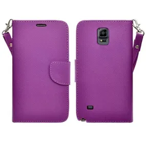 Galaxy Note Edge Case, Wrist Strap Magnetic Fold[Kickstand] Pu Leather Wallet Case with ID & Credit Card Slots for Samsung Galaxy Note Edge - Purple