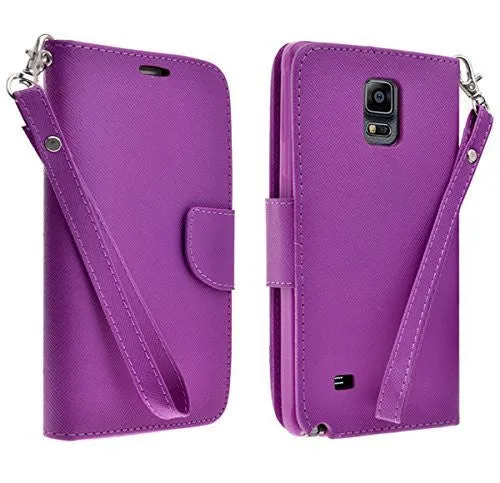 Galaxy Note Edge Case, Wrist Strap Magnetic Fold[Kickstand] Pu Leather Wallet Case with ID & Credit Card Slots for Samsung Galaxy Note Edge - Purple