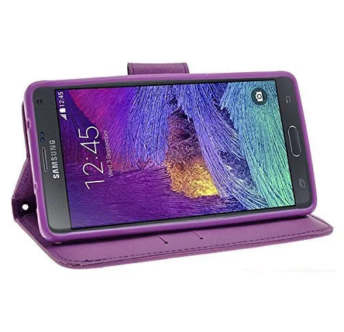 Galaxy Note Edge Case, Wrist Strap Magnetic Fold[Kickstand] Pu Leather Wallet Case with ID & Credit Card Slots for Samsung Galaxy Note Edge - Purple