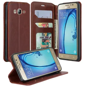 Galaxy On5 Case, Samsung Galaxy On5 Wallet Case, Flip Fold[Kickstand] Pu Leather Wallet Case with ID & Credit Card Slots for Galaxy On5 - Brown