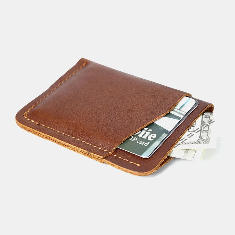 Genuine Leather Retro Mini Easy Carry Card Receipt Holder Short Wallet