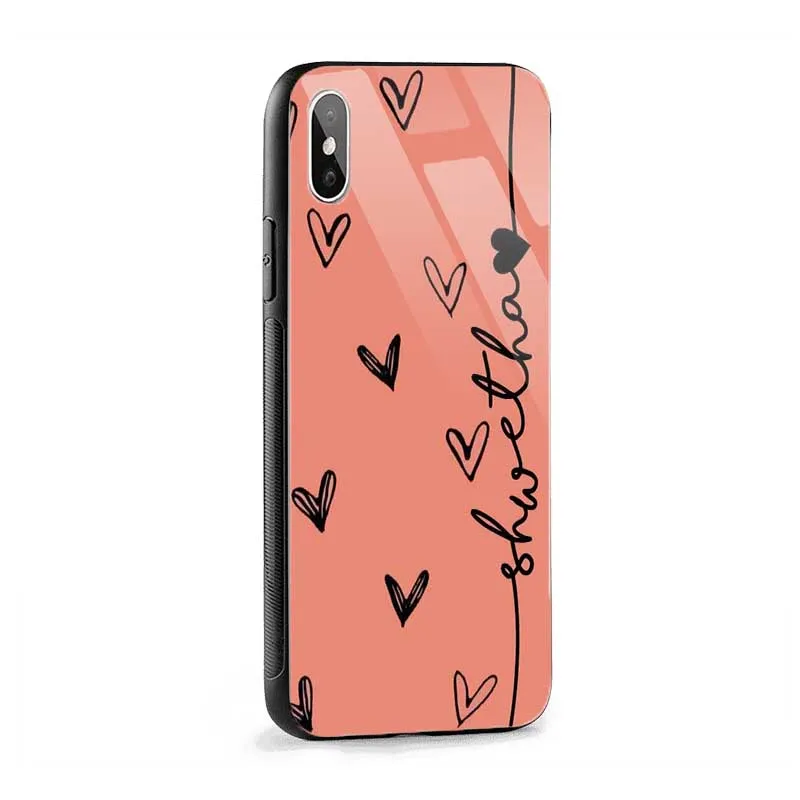 Glossy Protective Case With Peach Big Hearts Name