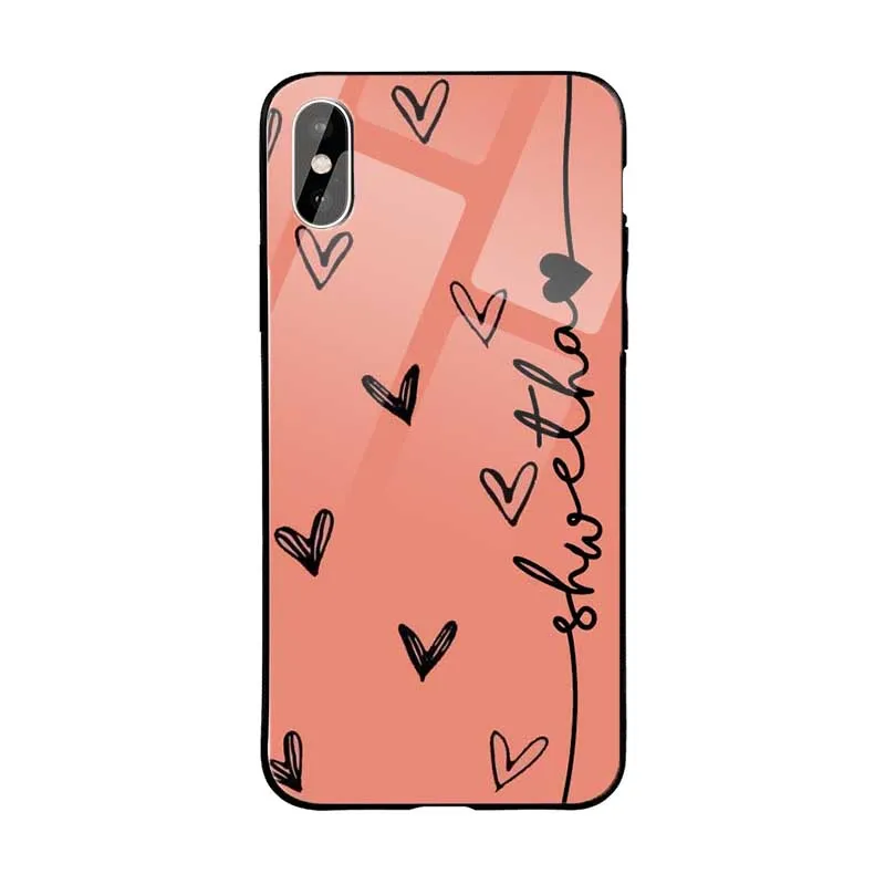 Glossy Protective Case With Peach Big Hearts Name