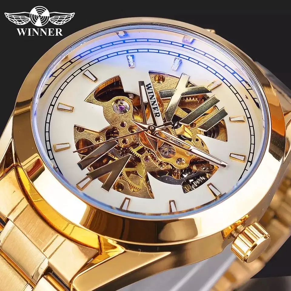 Gold with white open faced men's wristwatch