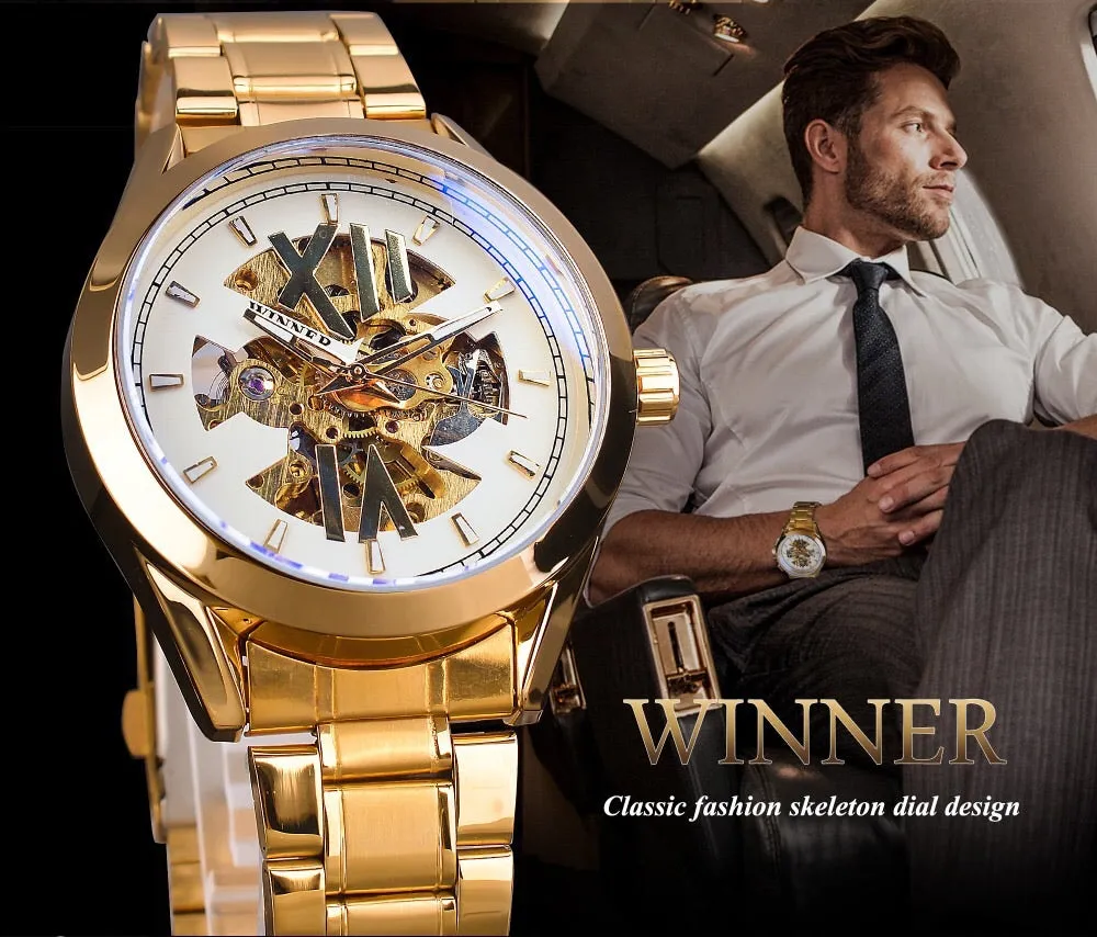 Gold with white open faced men's wristwatch