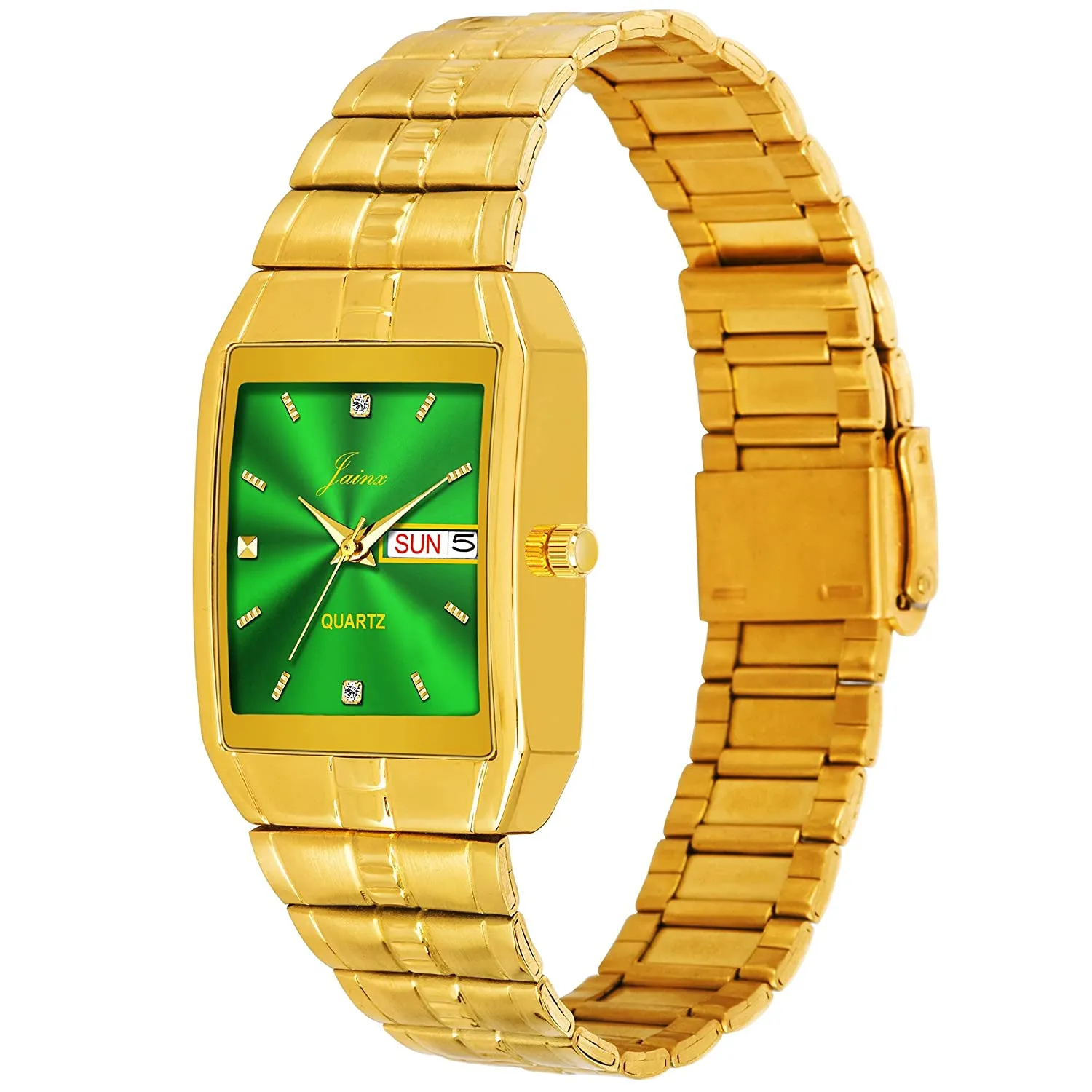 Green Dial Premium Day and Date Feature Golden Analog Watch - For Men JM1153