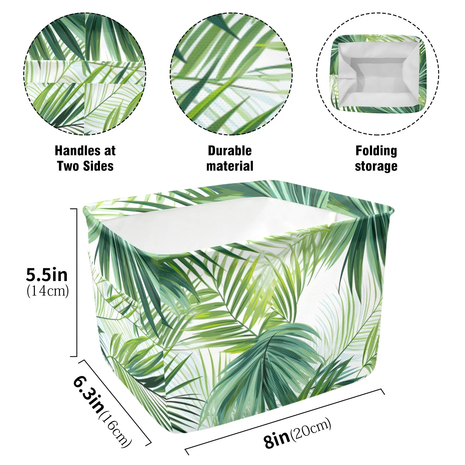 Green Palm Leaves Fabric Storage Basket