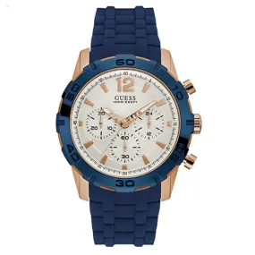 Guess Caliber Blue Silicone Strap White Dial Chronograph Quartz Watch for Gents - W0864G5