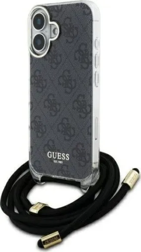 Guess Crossbody Cord 4G Print Case for iPhone 16 6.1" Black - GUHCP16SHC4SEK