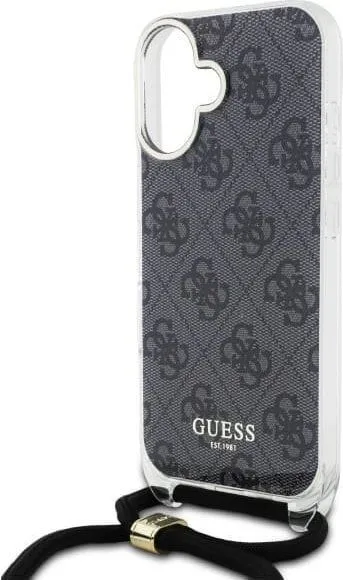 Guess Crossbody Cord 4G Print Case for iPhone 16 6.1" Black - GUHCP16SHC4SEK