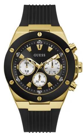 Guess Mens Poseidon Chronograph Black and Gold-Silicone Watch GW0057G1